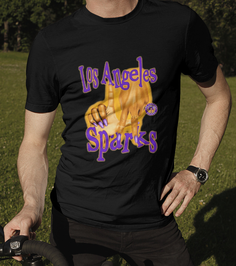 Los Angeles Sparks WNBA Finger Gesture Purple Ink Sketch T-Shirt