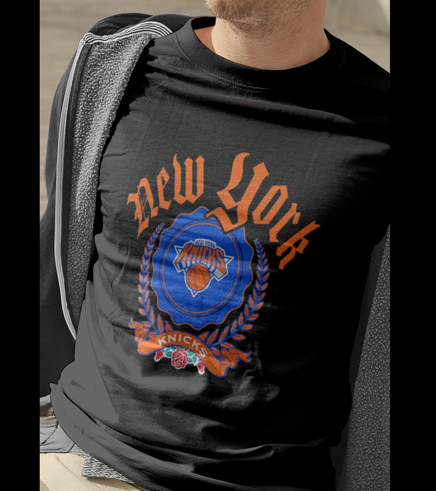New York Knicks Crest With Rose And Blue T-Shirt