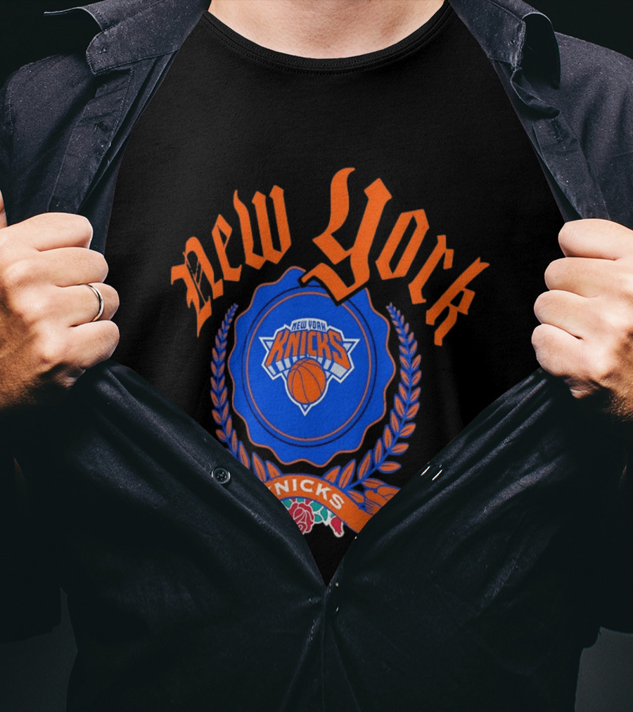 New York Knicks Crest With Rose And Blue T-Shirt