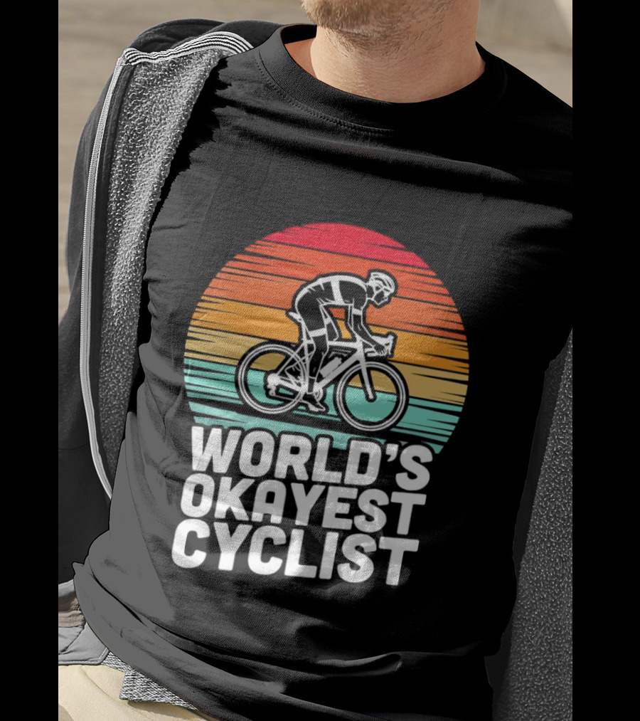 World's Okayest Cyclist Sunset Bicycle T-Shirt
