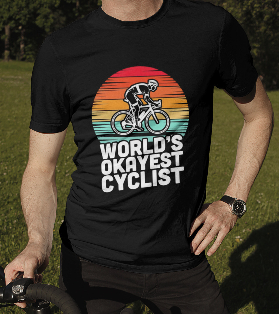 World's Okayest Cyclist Sunset Bicycle T-Shirt