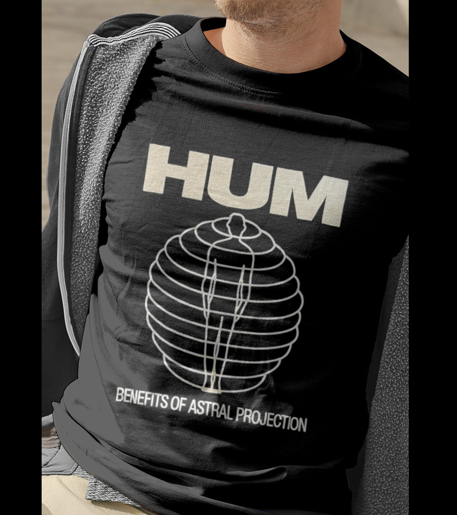 HUM Benefits Of Astral Projection Illustration With Human Figure And Concentric Circles T-Shirt