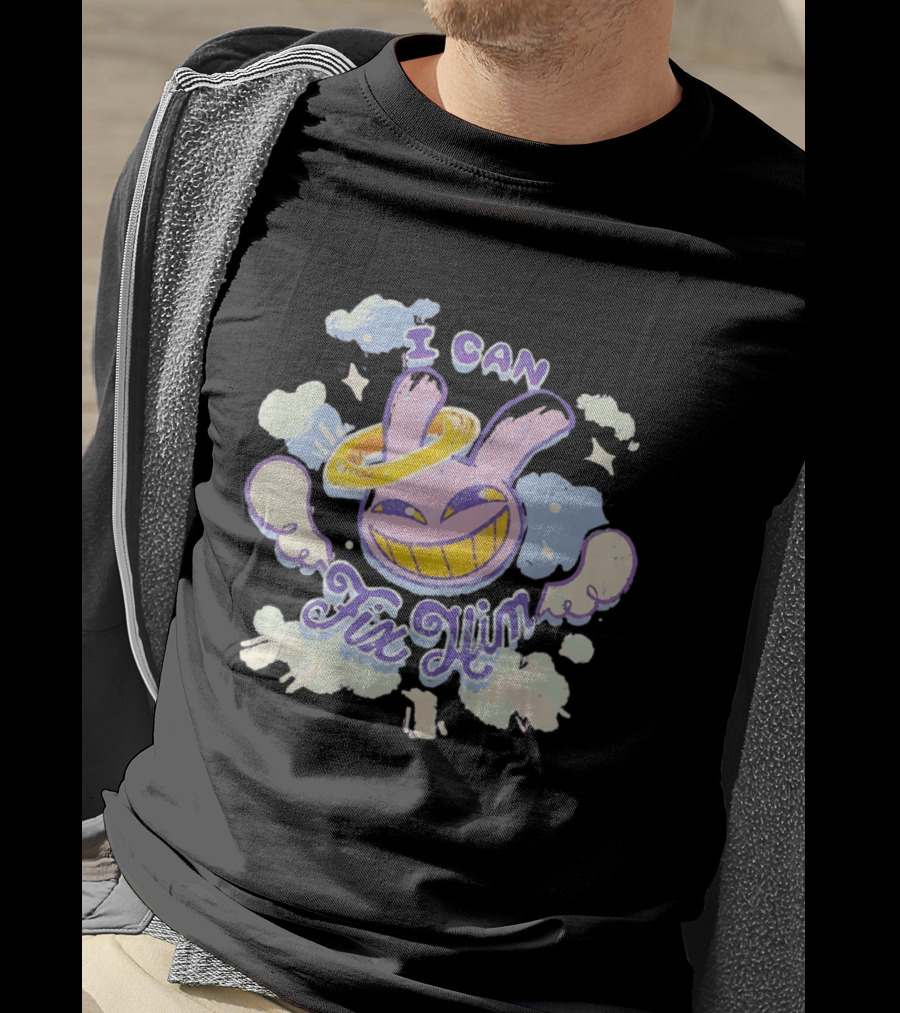 I Can Fix Him Creepy Purple Rabbit Halo Wings T-Shirt