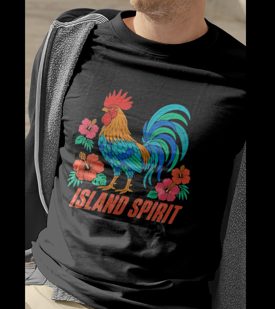 Island Spirit Rooster Hibiscus Flower Tropical Bird T-Shirt
