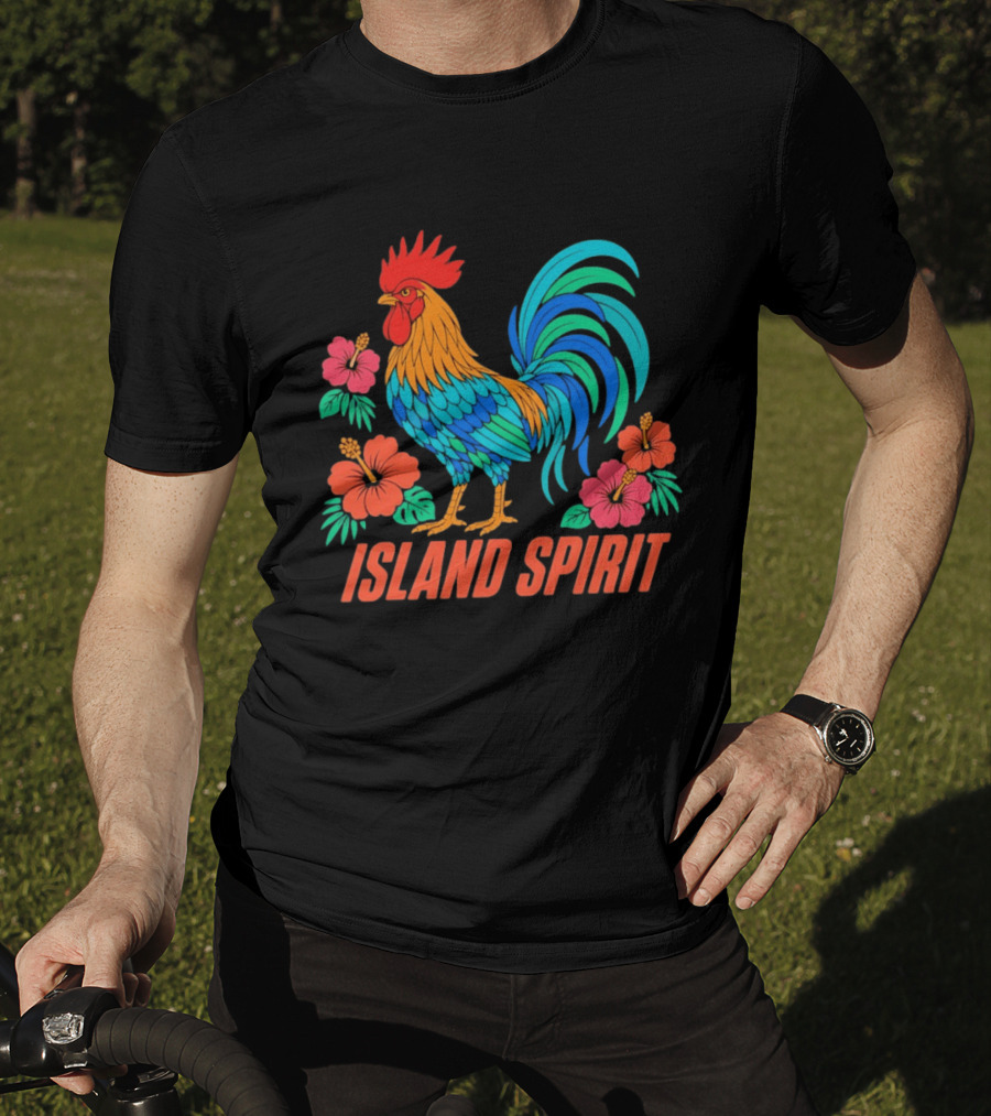 Island Spirit Rooster Hibiscus Flower Tropical Bird T-Shirt
