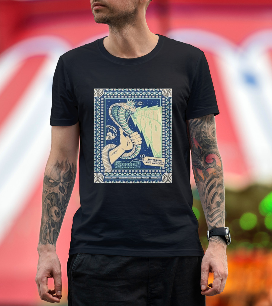 Primus Claypool Lennon Delirium Frog Brigade Tour June 22 2026 Walmart Arkansas Music Pavilion Rogers Cobra Hand T-Shirt