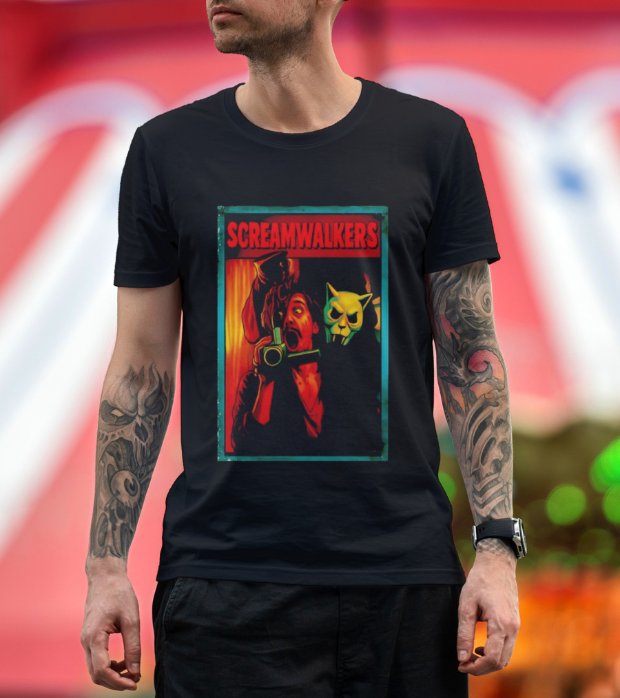 Screamwalkers Horror Movie With Camera And Masked Figure T-Shirt