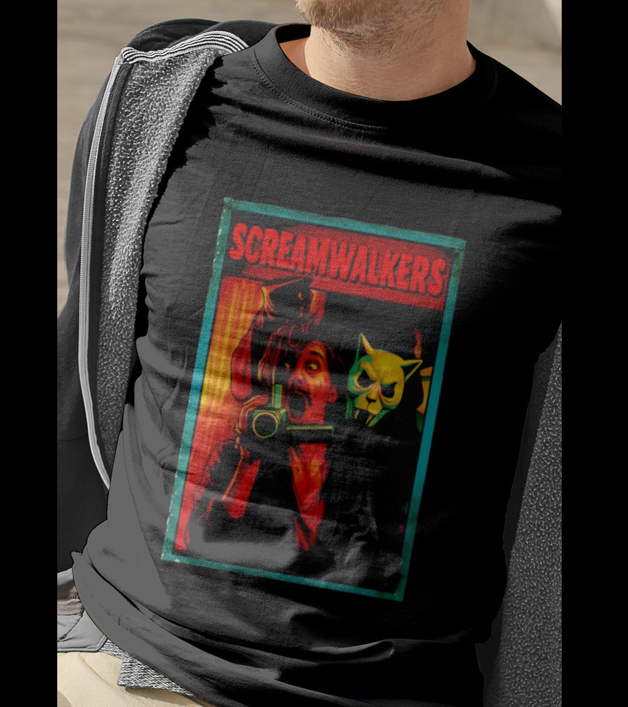 Screamwalkers Horror Movie With Camera And Masked Figure T-Shirt