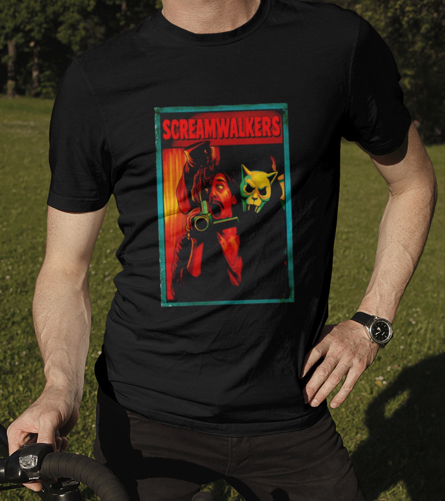 Screamwalkers Horror Movie With Camera And Masked Figure T-Shirt