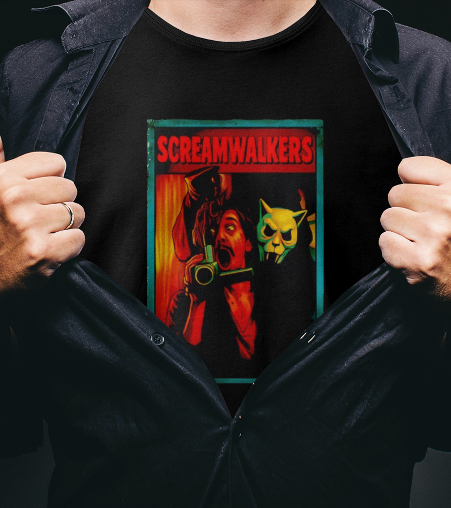 Screamwalkers Horror Movie With Camera And Masked Figure T-Shirt