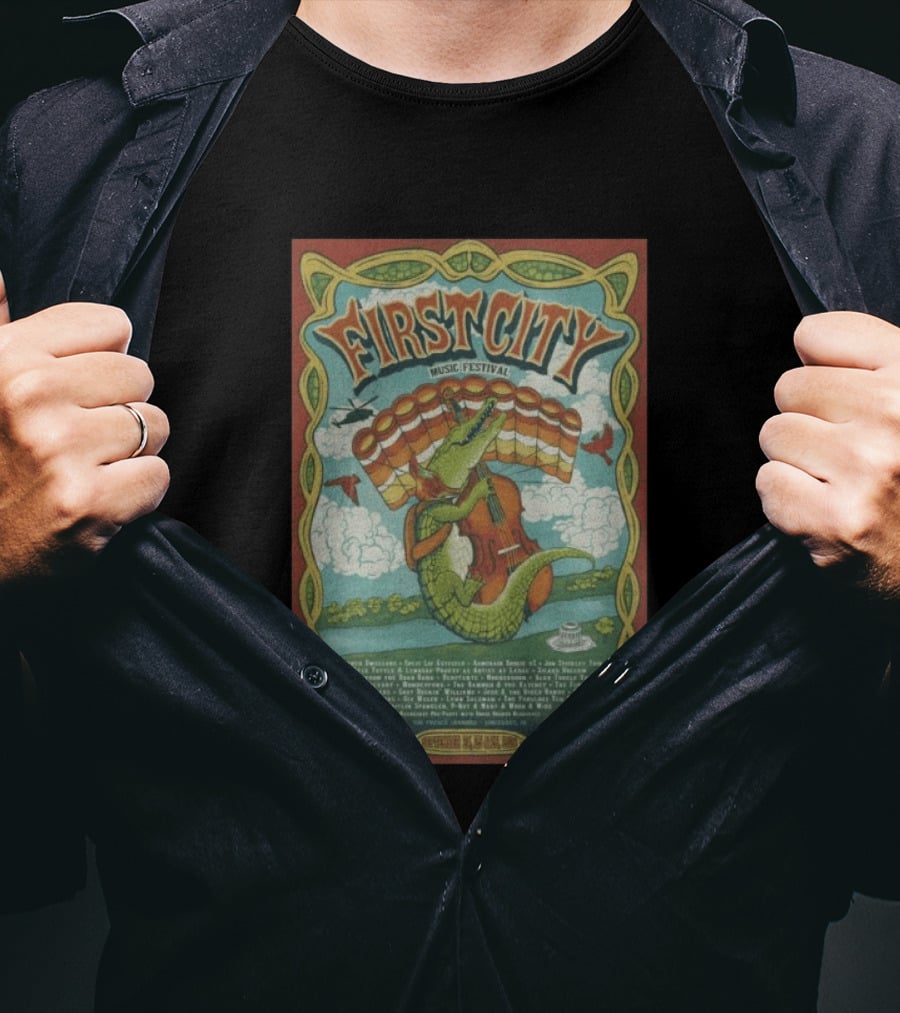 September 24th 26th 2026 First City Music Festival Vincennes IN Crocodile Playing Banjo T-Shirt