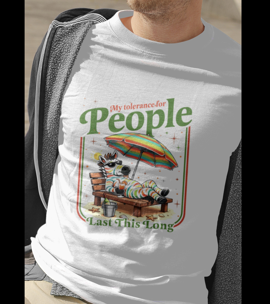 Zebra My Tolerance For People Star Sun Umbrella Relaxing Beach Scene T-Shirt