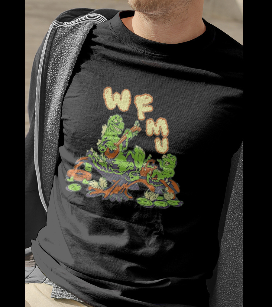 WFMU Swamp Picnic Frogs With Instruments And Radio T-Shirt