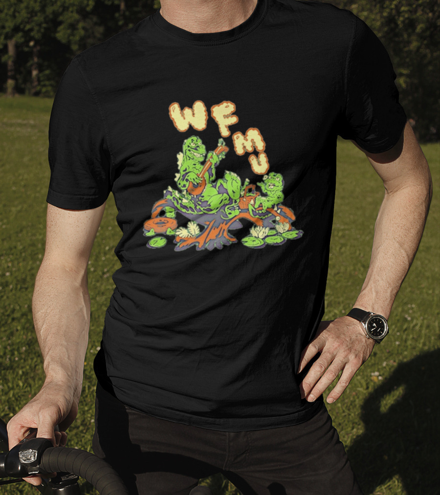 WFMU Swamp Picnic Frogs With Instruments And Radio T-Shirt