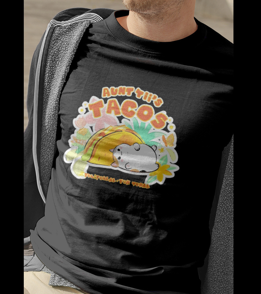 Aunt Tii's Tacos Cat Tulitollal Yok Tural Vibrant Fiesta Floral Burst T-Shirt