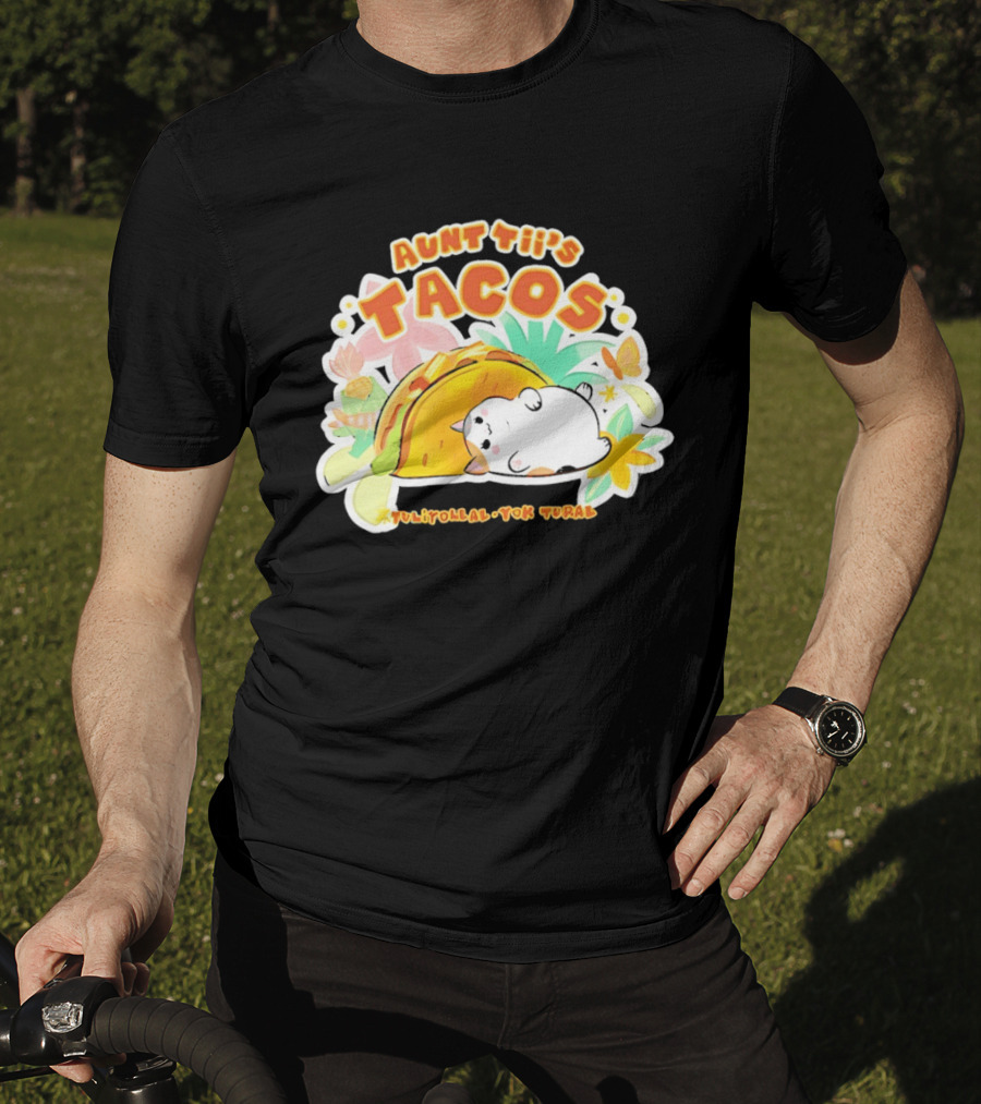 Aunt Tii's Tacos Cat Tulitollal Yok Tural Vibrant Fiesta Floral Burst T-Shirt