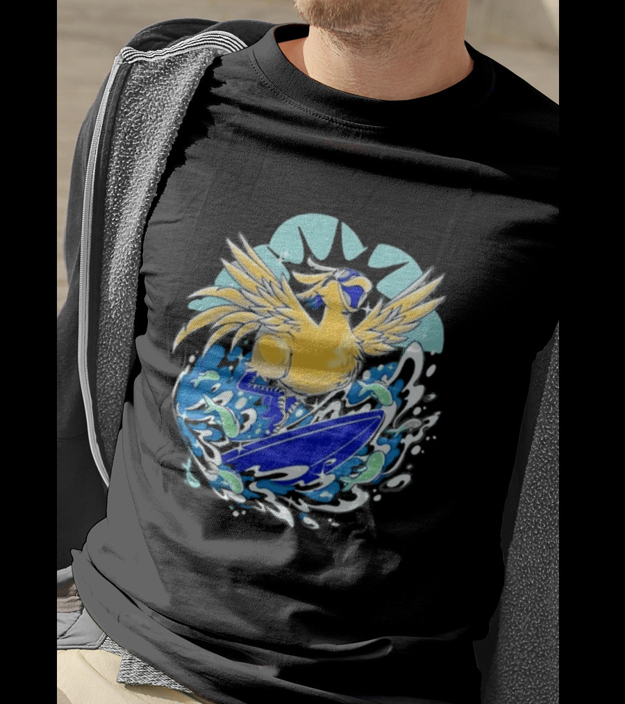 Pop Culture Wizard Surfing Yellow Bird T-Shirt