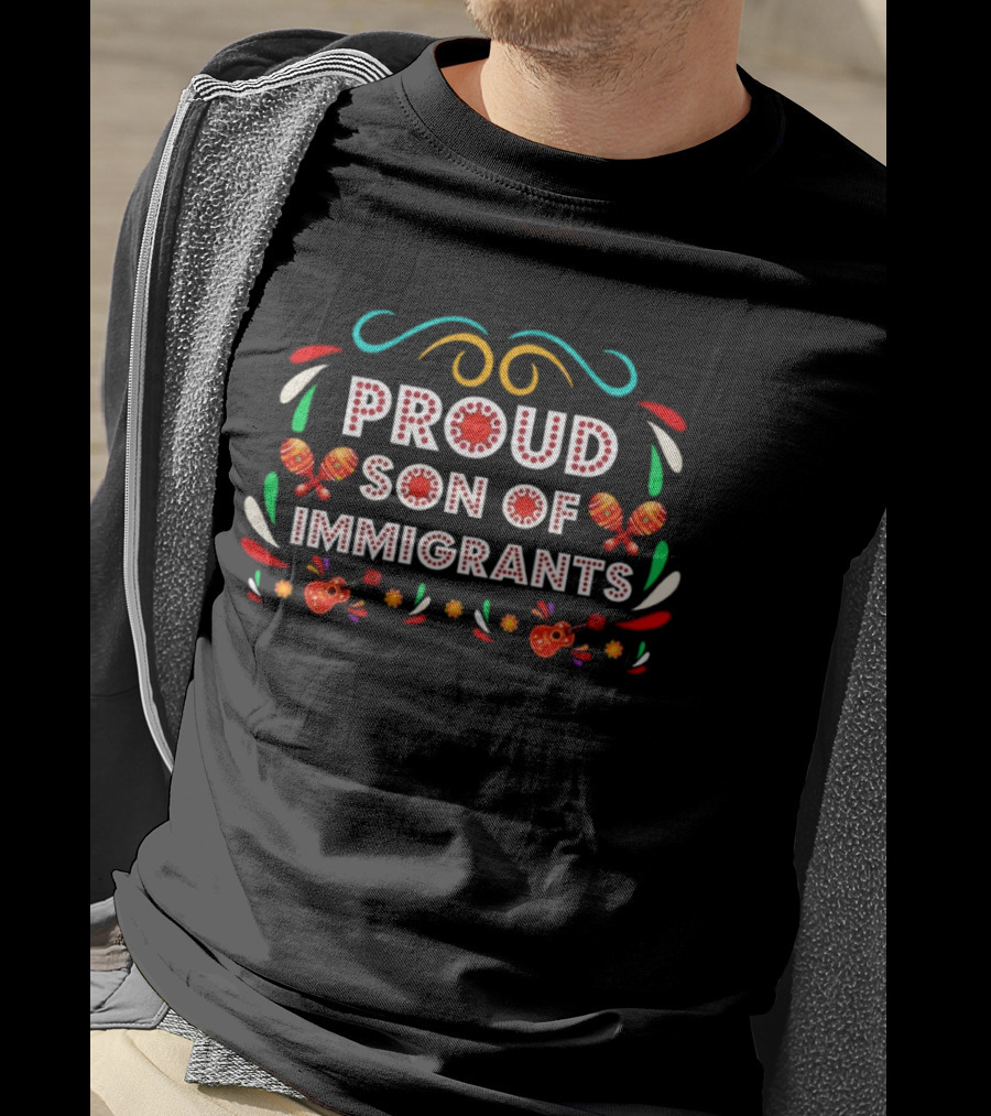 Proud Son Of Immigrants Maracas And Guitars Vibrant Fiesta T-Shirt