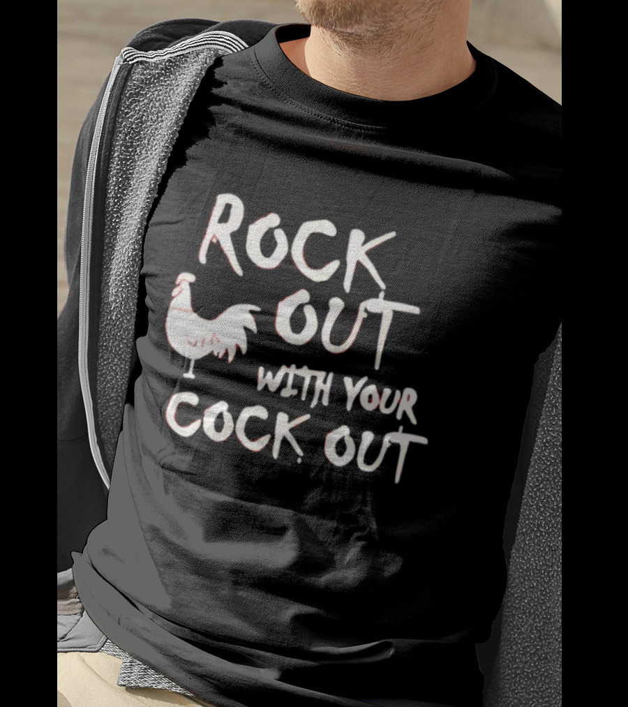 Rooster Rock Out With Your Cock Out Vintage Humor T-Shirt