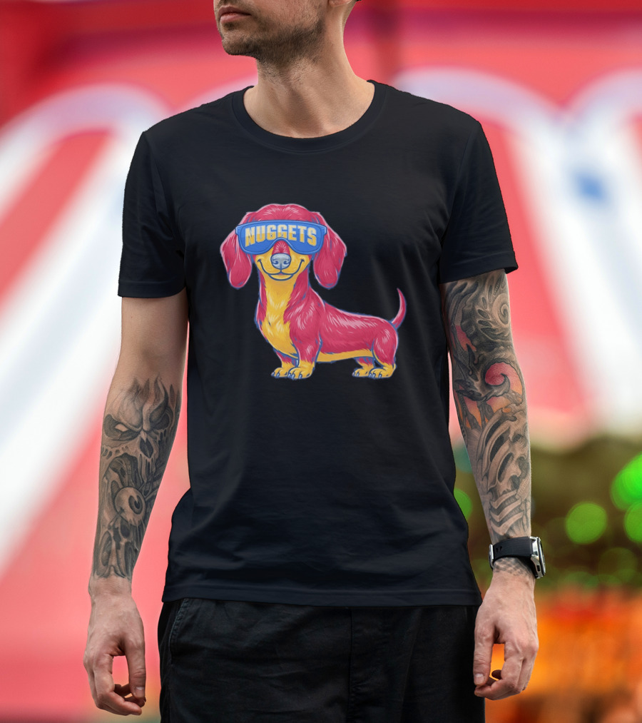 Denver Nuggets Dachshund Dog Wearing Oversized Glasses T-Shirt