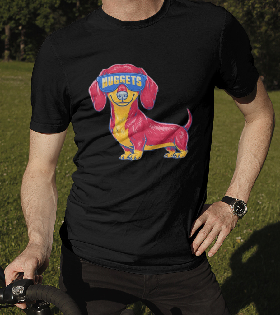 Denver Nuggets Dachshund Dog Wearing Oversized Glasses T-Shirt