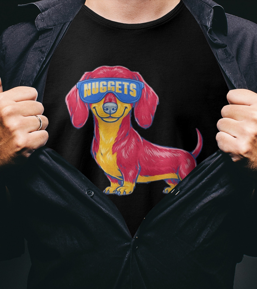 Denver Nuggets Dachshund Dog Wearing Oversized Glasses T-Shirt