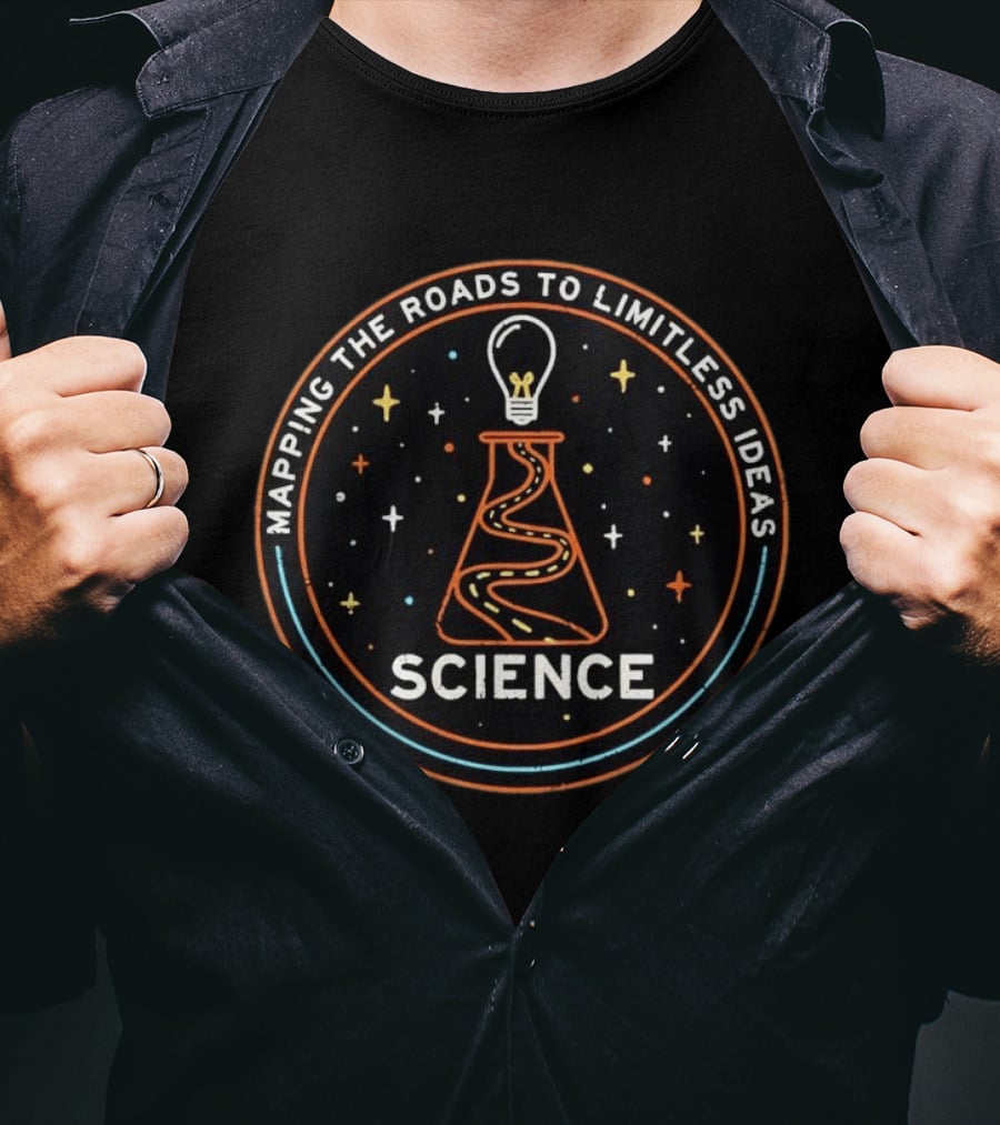 Mapping The Roads To Limitless Ideas Science Flask Lightbulb T-Shirt