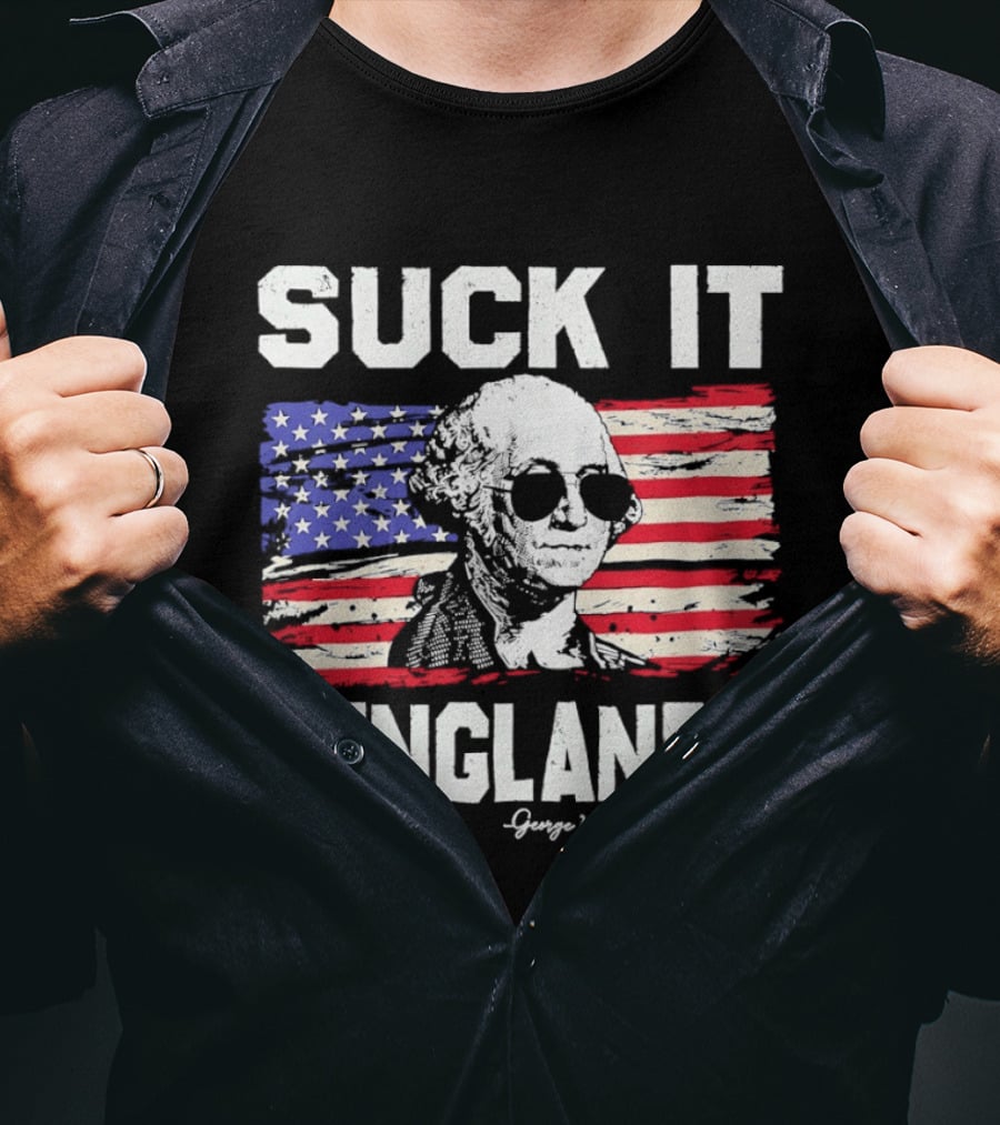 Suck It England George Washington 1776 American Flag T-Shirt