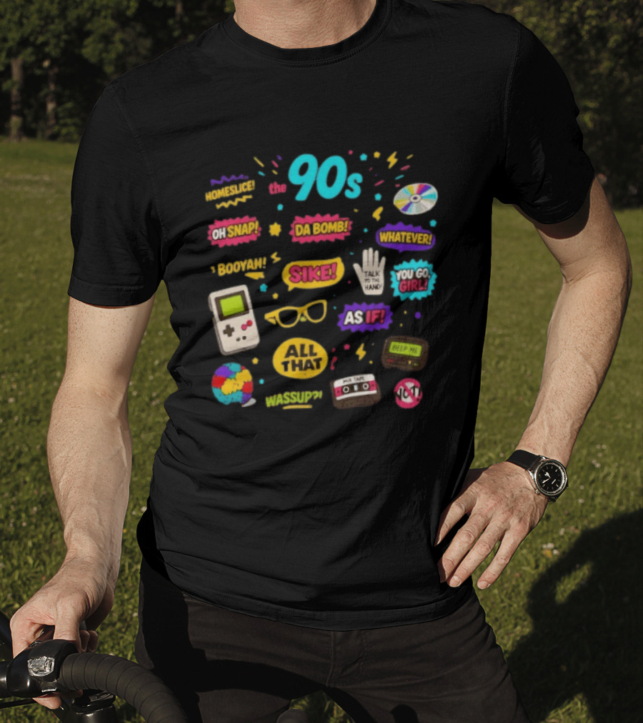 The 90s Nostalgia Oh Snap Homeskillet Da Bomb Booyah Sike Whatever You Go Girl As If All That Wazzup Talk To The Hand Retro Gaming Cassette CD Beeper T-Shirt