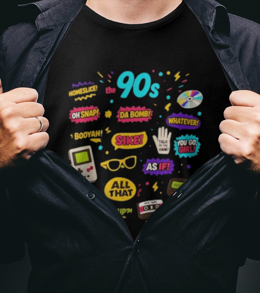 The 90s Nostalgia Oh Snap Homeskillet Da Bomb Booyah Sike Whatever You Go Girl As If All That Wazzup Talk To The Hand Retro Gaming Cassette CD Beeper T-Shirt