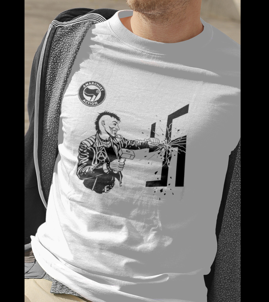 Anarchist Action Punk Destroying Swastika With Hammer T-Shirt