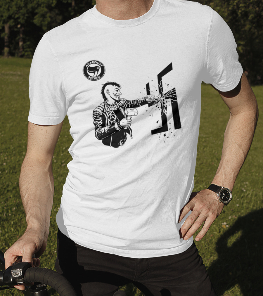Anarchist Action Punk Destroying Swastika With Hammer T-Shirt