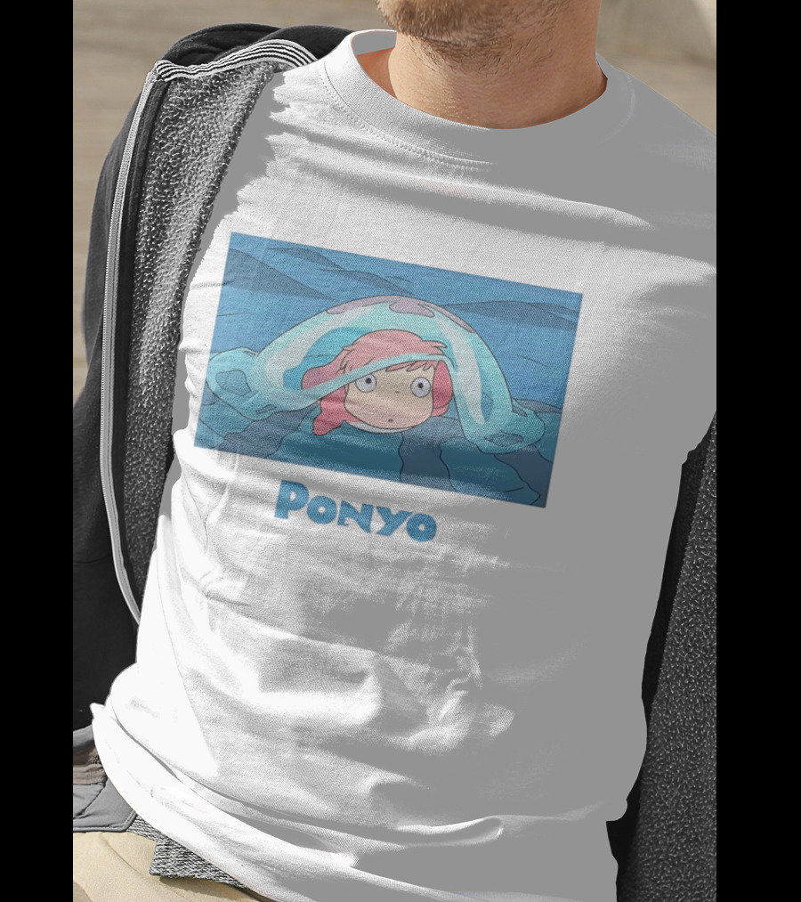 Ponyo Peeking Out Of Ocean Wave Bubble Scene T-Shirt