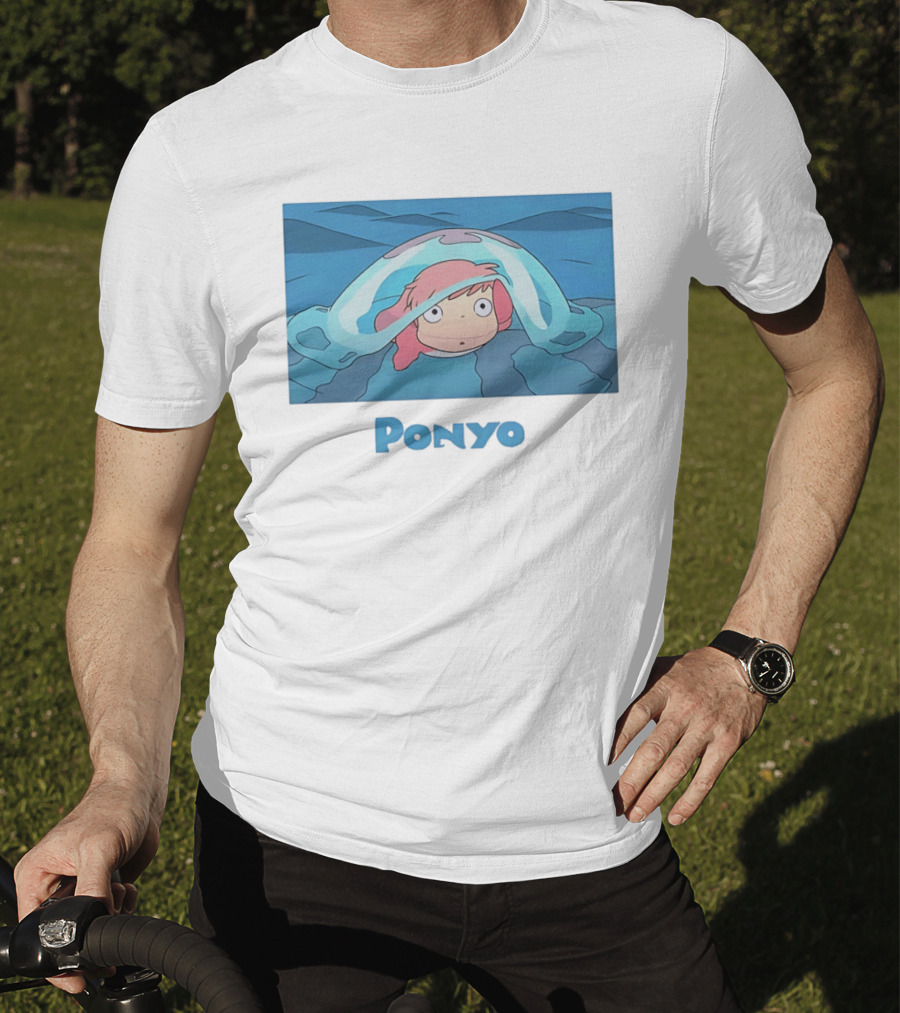 Ponyo Peeking Out Of Ocean Wave Bubble Scene T-Shirt