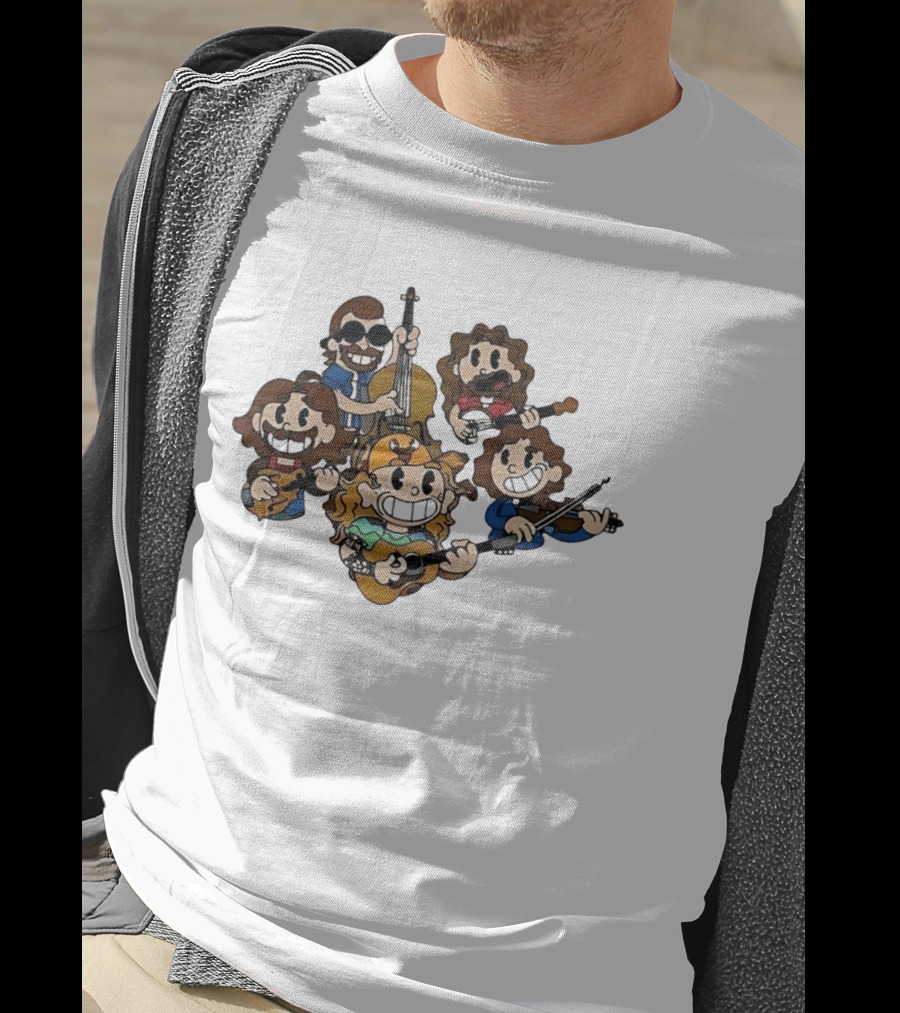 Billy Strings Cartoon Band Characters Banjo And Guitar Players T-Shirt
