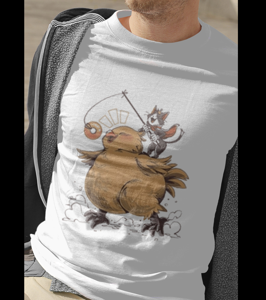 Chocobo Riding Cat Wizard With Donut Lure Delight T-Shirt