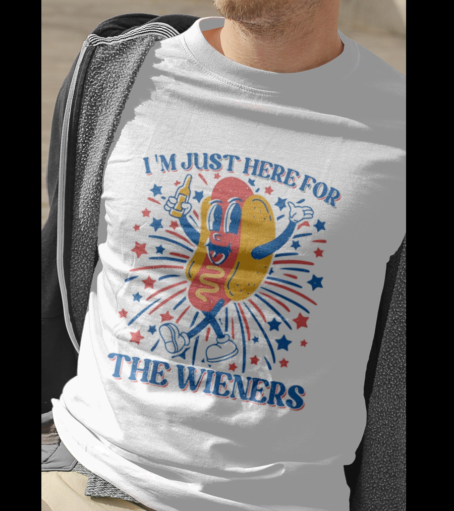 I'm Just Here For The Wieners Hot Dog Fourth Of July Patriotic Party T-Shirt