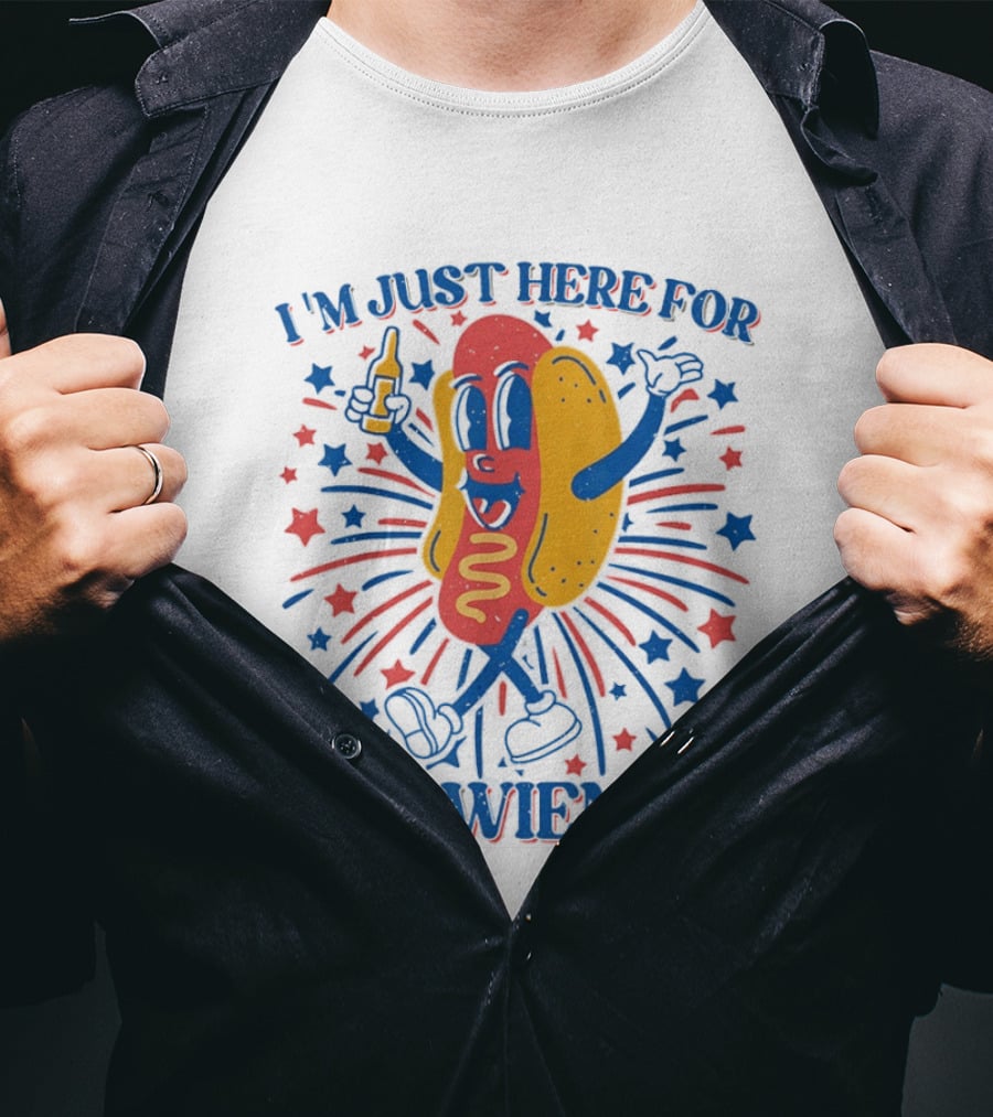 I'm Just Here For The Wieners Hot Dog Fourth Of July Patriotic Party T-Shirt