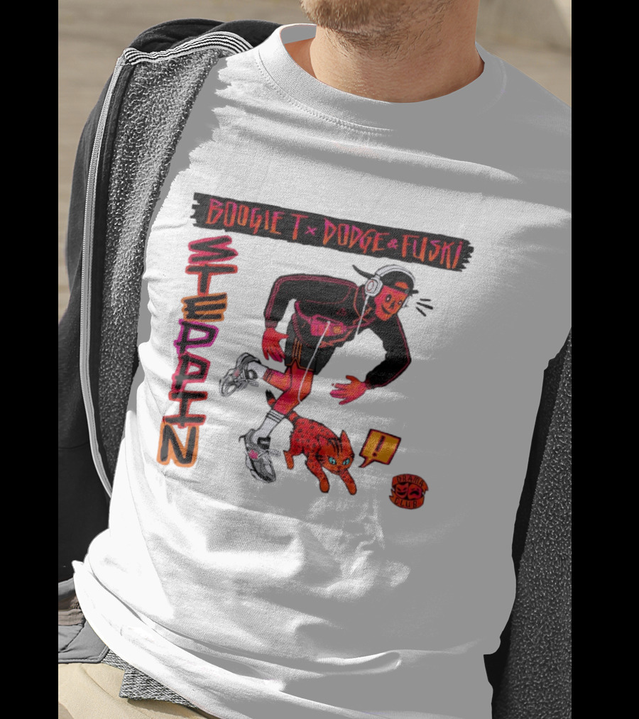Boogie X Dodge And Fuski Steppin Drama Club Cat With Headphones And Sneakers T-Shirt