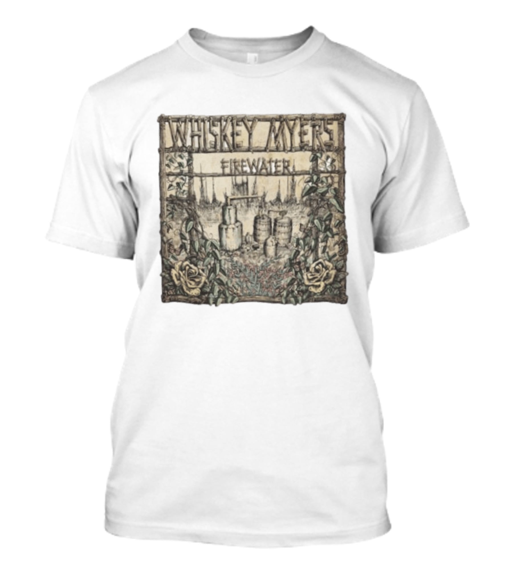 Whiskey Myers Firewater Distillery Artwork With Roses And Vines T-Shirt