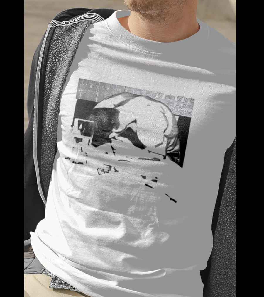 Rough Night Passed Out At Dinner Table Humor Black And White Image T-Shirt