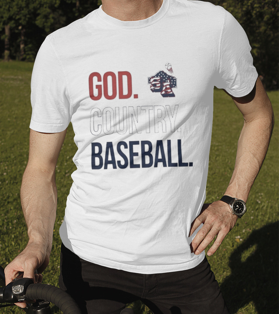San Antonio Missions God Country Baseball USA Flag Patriotic Grey T-Shirt