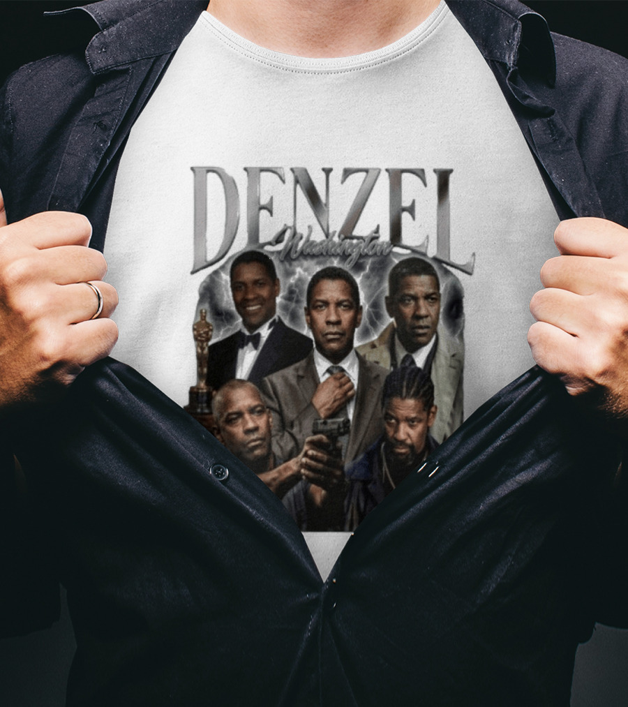 Denzel Washington Iconic Movie Roles And Oscar Moment Collage T-Shirt