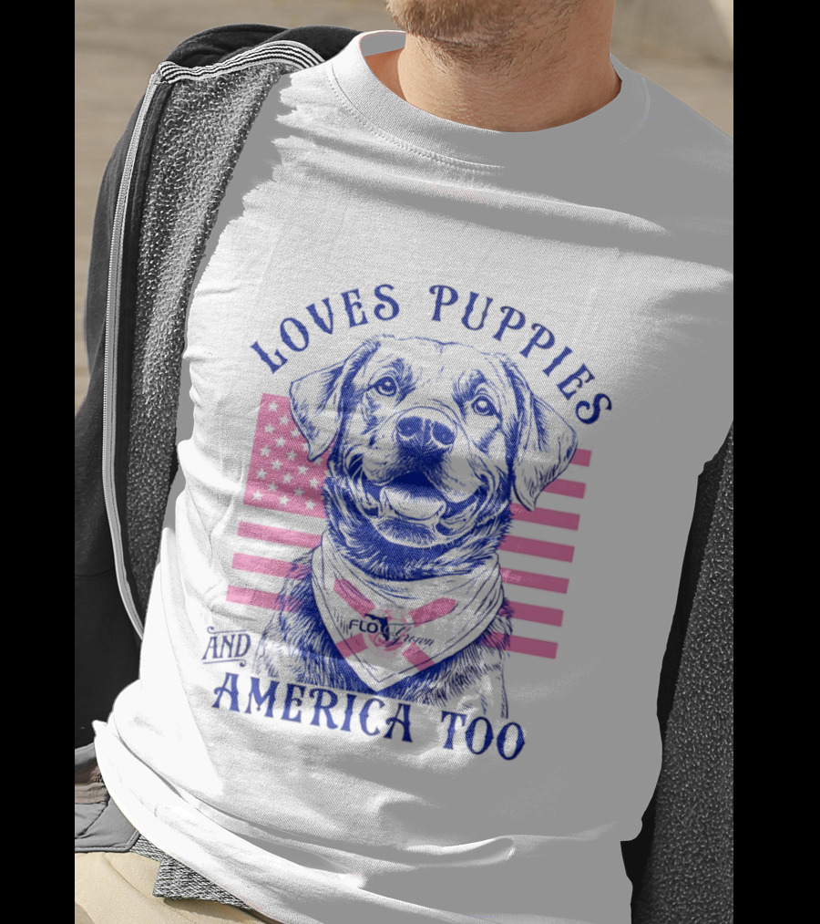 Loves Puppies Labrador Retriever And America Too T-Shirt