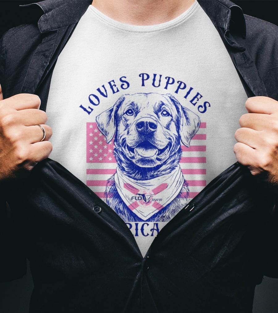Loves Puppies Labrador Retriever And America Too T-Shirt