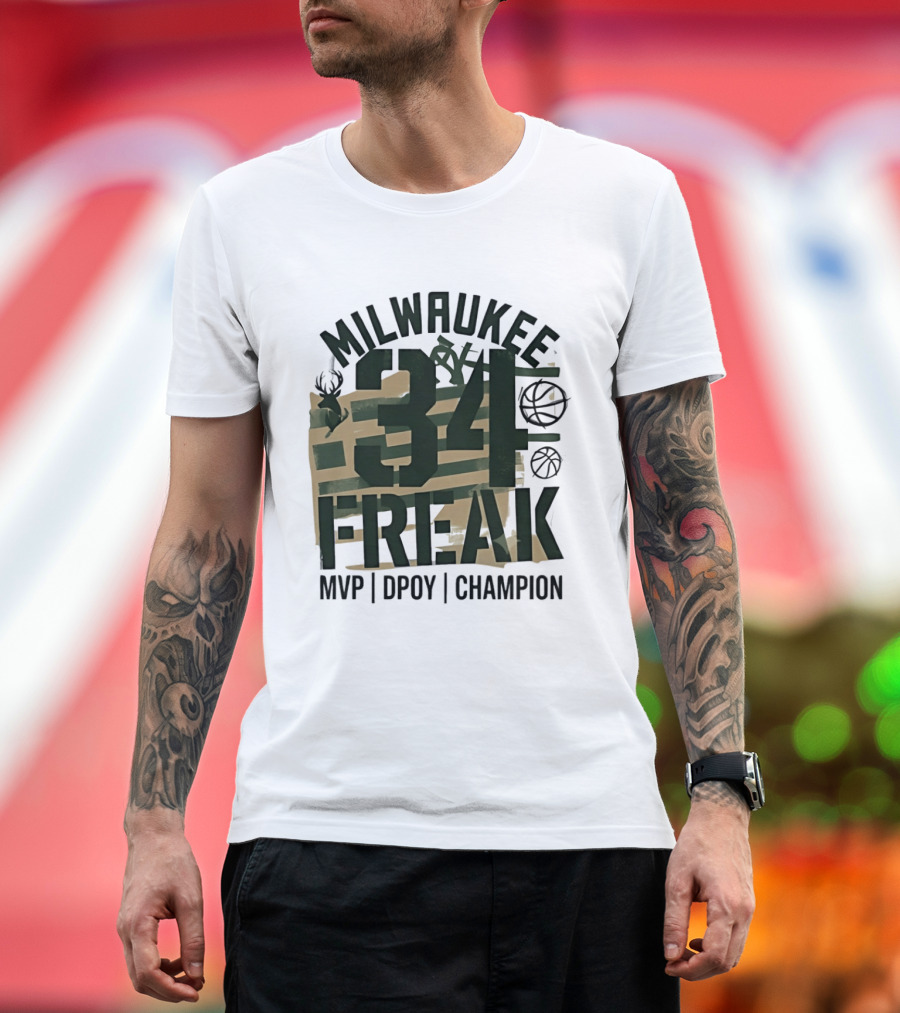 Milwaukee 34 Freak MVP DPOY Champion Giannis Antetokounmpo Basketball T-Shirt