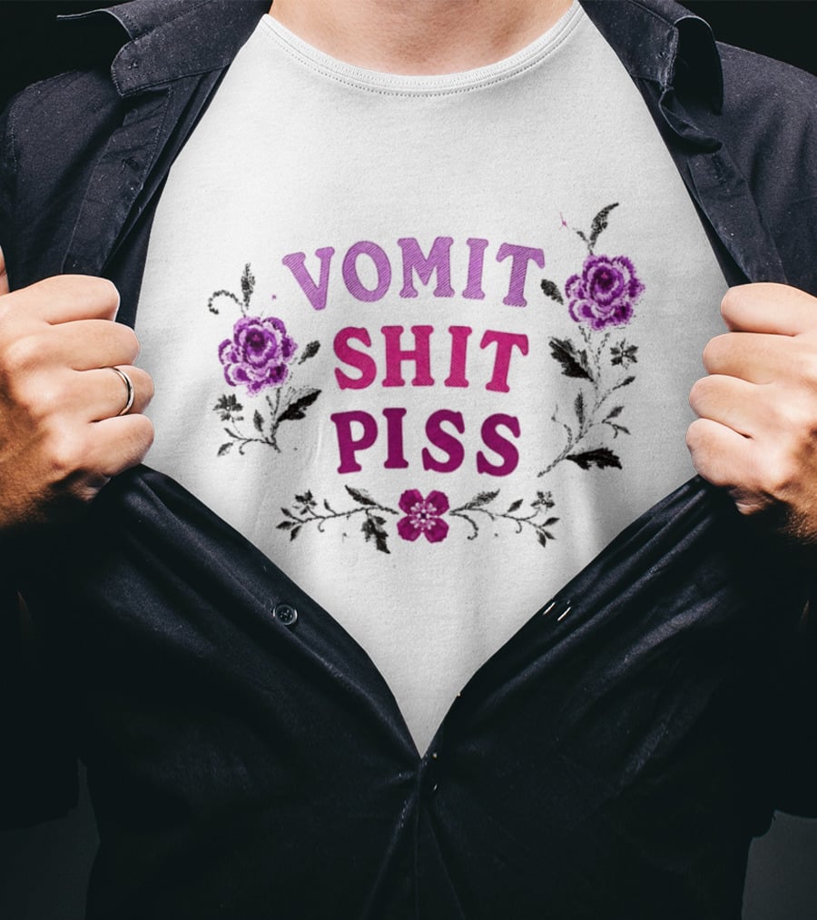 Vomit Shit Piss Floral Embroidery Roses T-Shirt