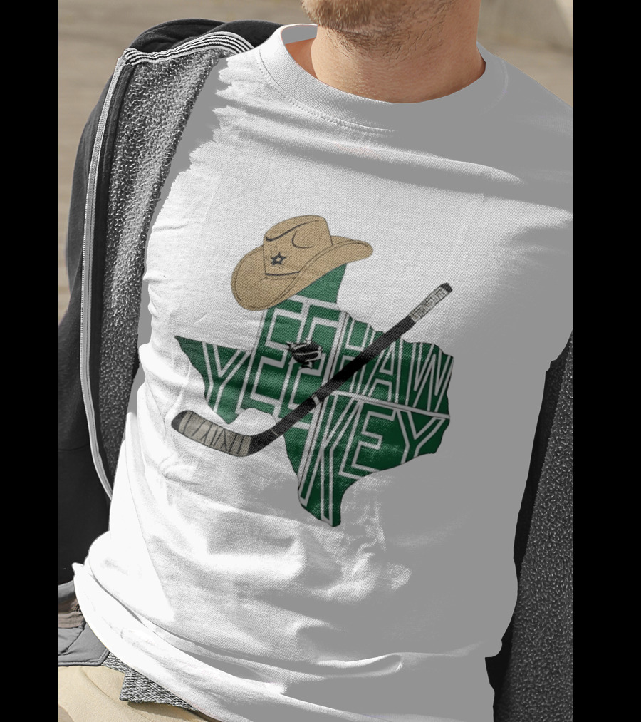 Yeehaw Key Texas Hockey Dallas Stars NHL Cowboy Hat Hockey Stick Map T-Shirt