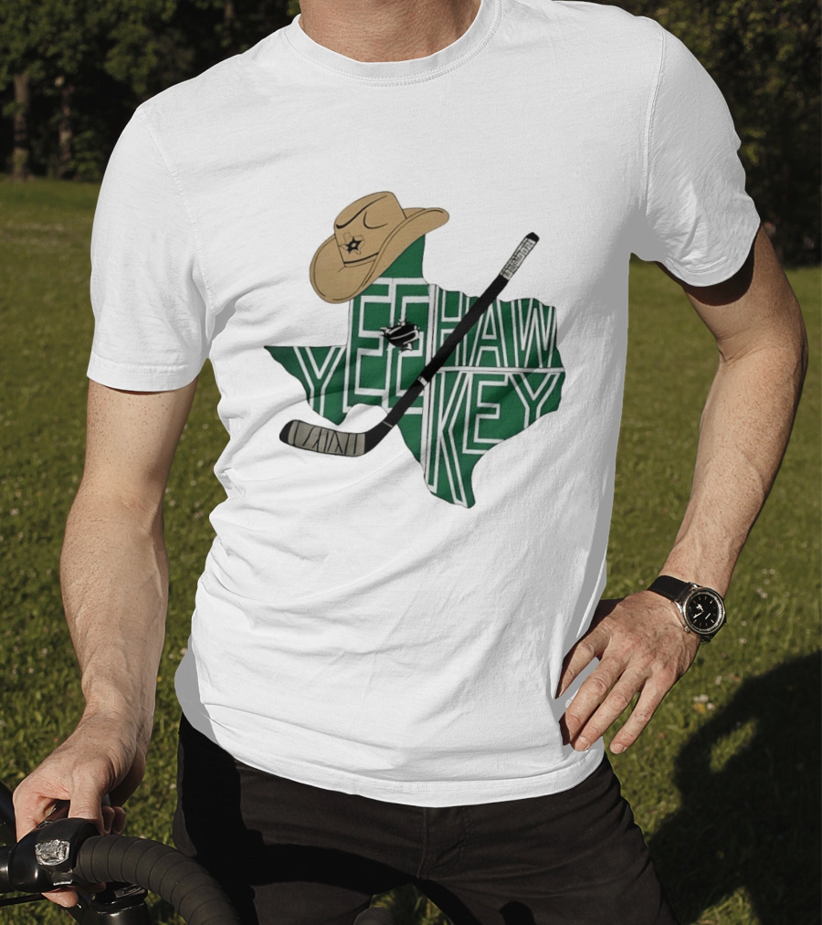 Yeehaw Key Texas Hockey Dallas Stars NHL Cowboy Hat Hockey Stick Map T-Shirt