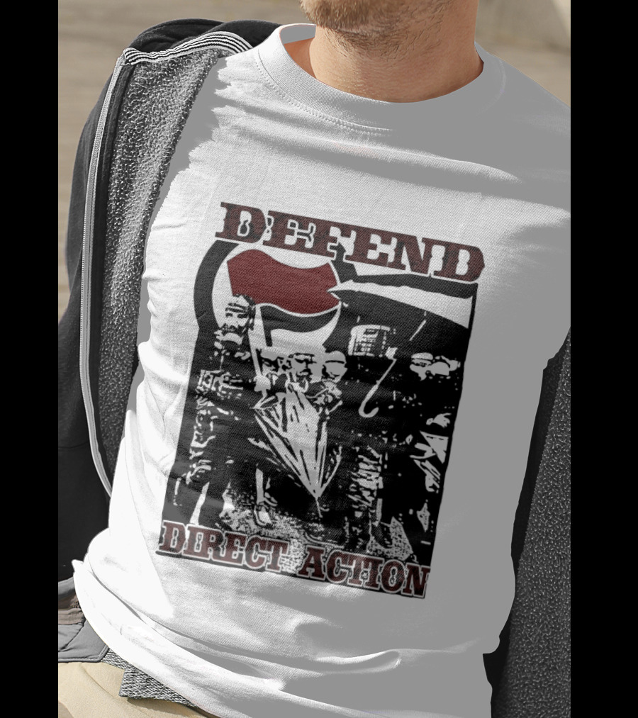 Defend Direct Action Antifa Protest Imagery With Red Flag Iconography T-Shirt